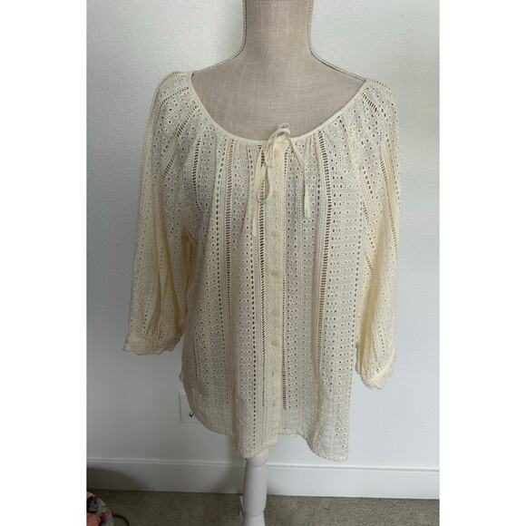 Joie Ivory Eyelet Button Down Cottage Top - L - Picture 1 of 4